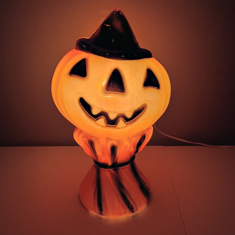 Vintage Empire Halloween Blow Mold 1969 Pumpkin Jack O Lantern Haystack Witch Ha